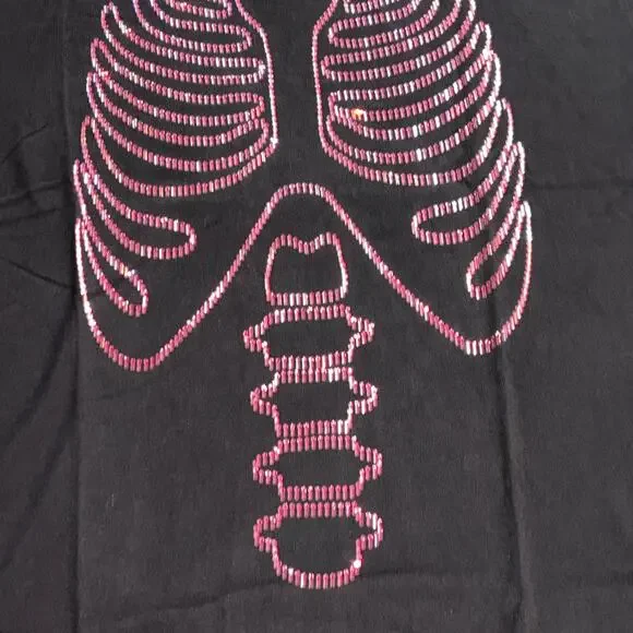 VS PINK Rhinestone Bling Halloween Skeleton Matching Campus Tee & Sweatpants Set - Picture 9 of 10